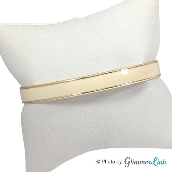 Gap Cream Enamel Stripe Classic Gold Tone Bangle Bracelet - Picture 1 of 8